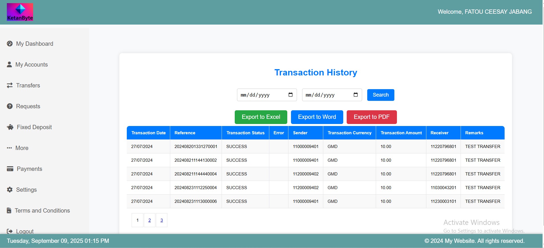 Online Banking Transaction History